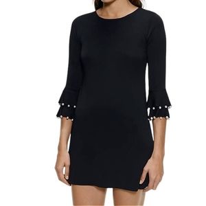 Zara Faux Pearl Ruffle Sleeve Knit Mini Dress